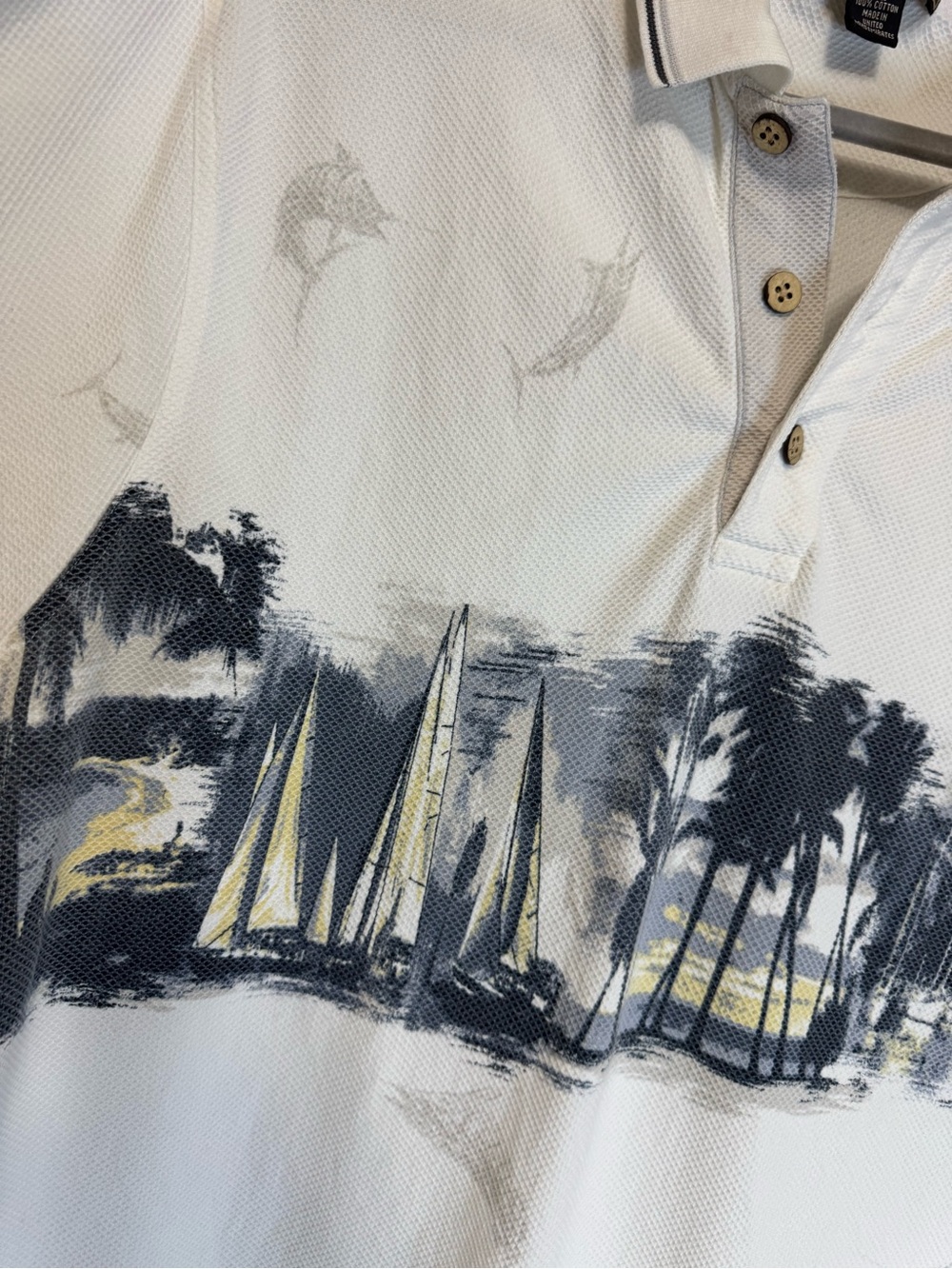 Vintage Knights Sportswear Tropical Dadcore Marlin Scenic Polo Shirt XLT